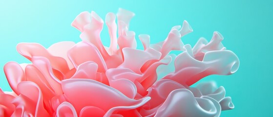 Wall Mural - abstract 3d render of flowing pink and white shapes against a light blue background, creating a smoo