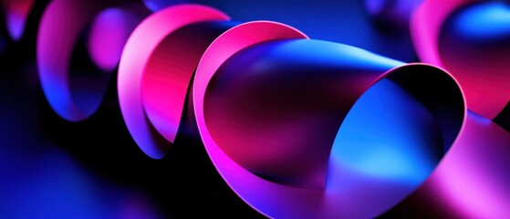 Wall Mural - abstract 3d rendering of flowing ribbon shapes with vibrant pink and blue gradient colors on a dark 