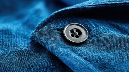 Poster - Closeup of a Blue Fabric Button Detail
