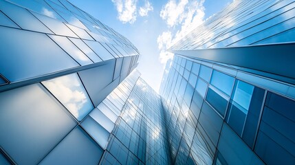 Aufkleber - Modern glass skyscrapers reaching for the sky on a beautiful day