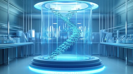 Poster - Futuristic Laboratory Shows DNA Helix Displayed In Glass Cylinder