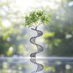 Poster - DNA spiral tree symbolizing the connection between nature and genetics in a serene environment