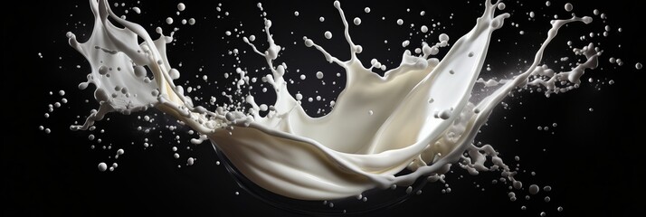 Poster - Creating a mesmerizing splash of milk against a dark backdrop in a dynamic moment. Generative AI