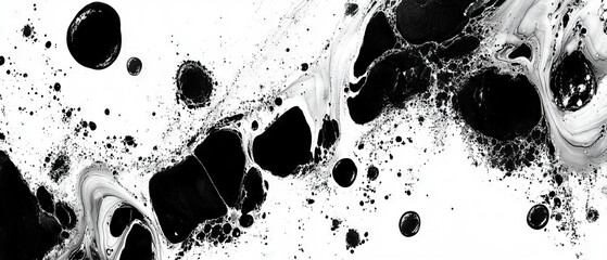 Poster - Creative exploration of ink spills showcasing unique textures and shapes in black and white