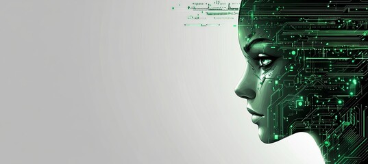 Poster - Glowing Circuits, Abstract Concept Digital Human Face Profile, Illustrating Futuristic Technology