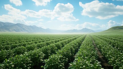 Poster - Lush Green Crop Field Under a Sunny Sky