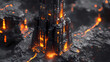 © Thiago - Nightmarish lava obsidian citadel. Obsidian Tower. Illustration