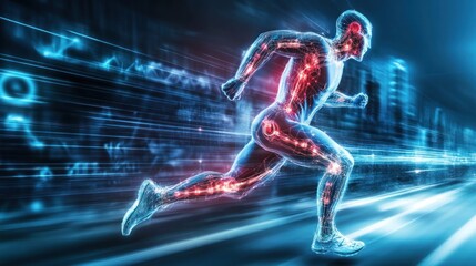 Poster - A digital rendering of a runner in motion showcasing the bodys skeletal structure
