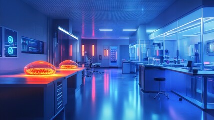 Poster - Futuristic Laboratory Featuring Illuminated Brain Specimens