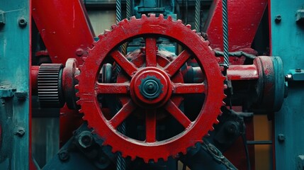 Poster - Red Industrial Gear Wheel Machine Component