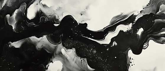 Poster - exploration of layered ink patterns with dynamic shapes and varying opacities in black and white