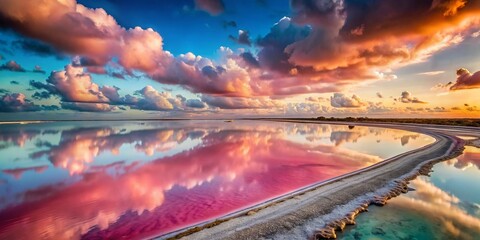 Wall Mural - Surreal Pink Lakes & Turquoise Ocean, Las Coloradas, Mexico: Vibrant Nature Photography