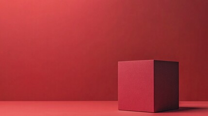 Aufkleber - Red cube standing on a red surface with red background creating a monochromatic scene