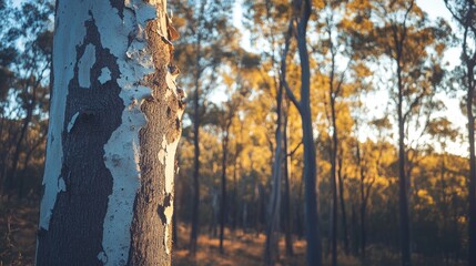 Poster - Tree Bark Texture In A Golden Forest Setting