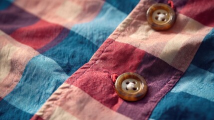 Poster - Colorful Plaid Fabric Shirt Detail Showing Buttons