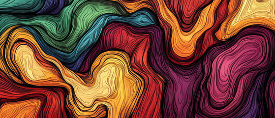 Poster - Vibrant marker-drawn wood texture with bold colors and swirling patterns