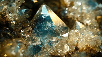 Poster - Sparkling Crystalline Formation Featuring a Large Central Crystal
