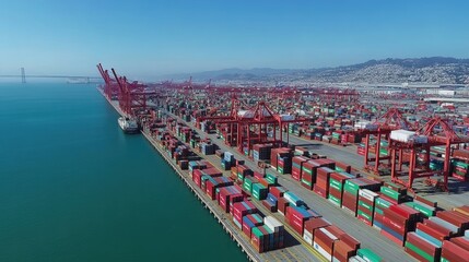 Poster - Aerial View Of A Busy Container Port And Shipping Docks
