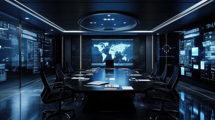 Aufkleber - Modern Futuristic Command Center Conference Room Design