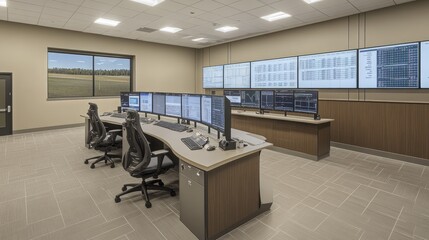 Poster - Modern Control Room with Multiple Computer Monitors