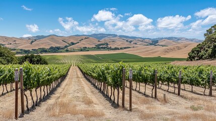Poster - Vineyard Rows Stretch Towards Distant Rolling Hills
