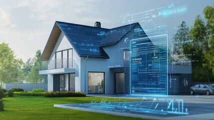Poster - Modern House Design Plan With Digital Overlay