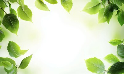 extreme close-up of green summer leaves with empty border background mockup