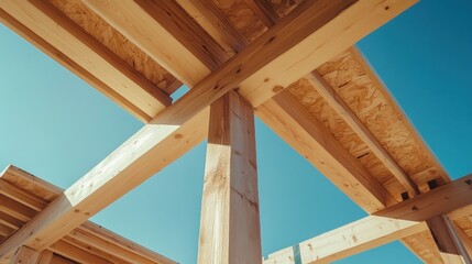 Poster - Wooden beams intersect against a clear blue sky