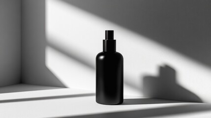 Poster - Black bottle in sunlight on white surface