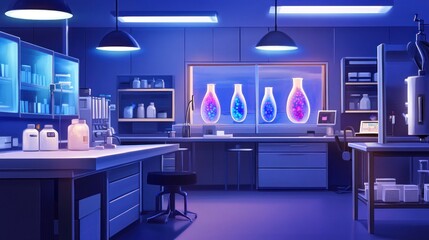 Leinwandbilder - Nighttime Laboratory Scene Showing Scientific Experiments