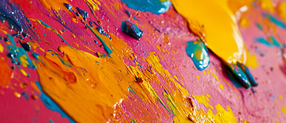 Leinwandbilder - Vibrant tempera paint splatters creating a textured surface full of color and energy