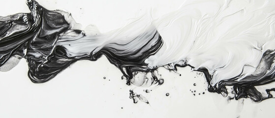 Poster - Textured wet black ink on glossy white paper creating unique artistic patterns