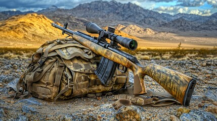 Wall Mural - Desert Rifle: A Precision Weapon in the Mojave