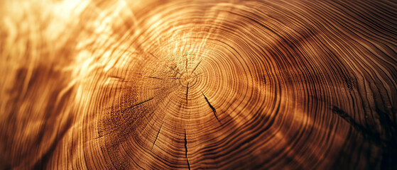 Poster - Textured oak wood surface displaying light brown grains and concentric patterns in detail