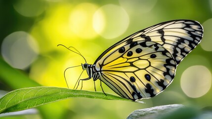 Poster - A yellow and black butterfly rests on a leaf