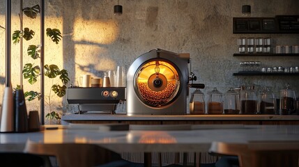 Poster - Coffee Roasting Machine In Modern Cafe Setting
