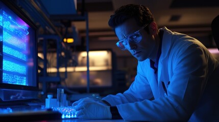 Aufkleber - Scientist Works Late in a Modern Laboratory Setting