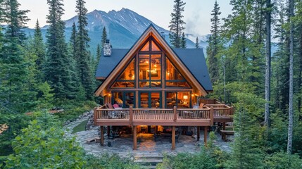 Poster - Mountain Cabin A Frame Home In Majestic Forest Setting
