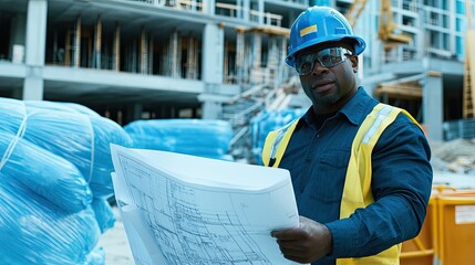 Aufkleber - Construction Worker Reviewing Building Plans On Site