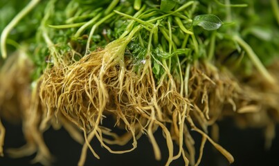 Extreme close-up texture roots green vegetation background
