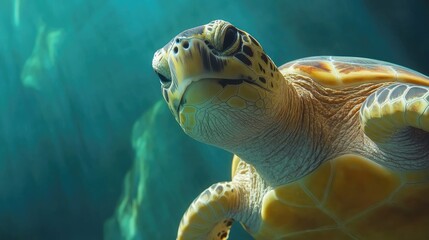 Wall Mural - Majestic Sea Turtle Underwater Close Up View