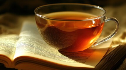 Aufkleber - A Glass of Tea Rests Upon an Open Book