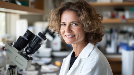 Poster - Smiling Female Scientist in a Laboratory Setting