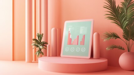 Poster - Tablet Displaying Charts Amidst Coral Room Decor