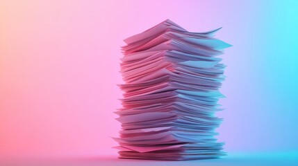 Poster - A tall stack of papers under vibrant lighting