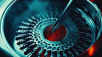 Poster - Closeup of a metallic rotor spinning in liquid
