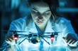 © Anjali - A female scientist meticulously examines a drone, focusing on its intricate details and functionality in a laboratory setting.