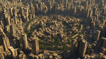 Poster - Aerial View of a Futuristic City with Circular Design
