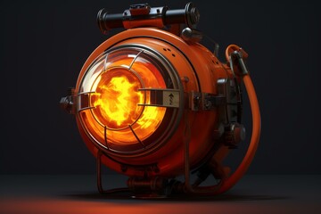 Poster - Futuristic portable nuclear fusion reactor emitting bright orange light, providing clean energy