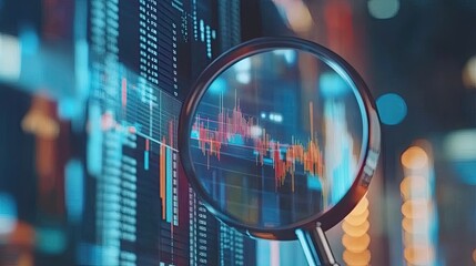 Poster - Magnifying Glass Enlarges Stock Market Data Graph